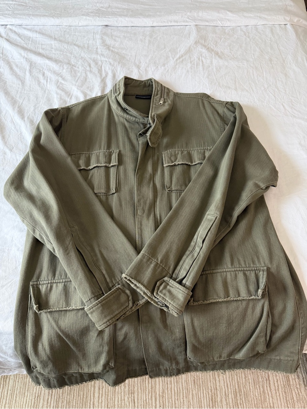 Frayed Lightweight Military Jacket - Military Green - XL